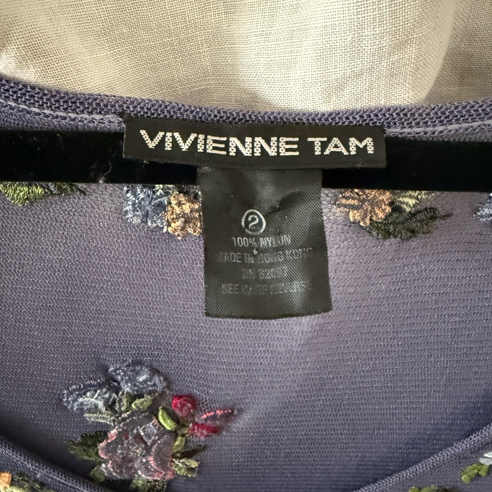Vivienne Tam Purple Floral Embroidered Mesh Dress - Picture 3 of 4